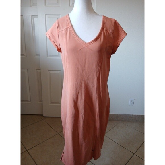 THE TERRITORY AHEAD Womens Dress‎ M  100% Cotton Orange Short Sleeve V-Neck Midi - Picture 1 of 16